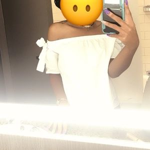 White Bow Tie Off The Shoulder Shirt